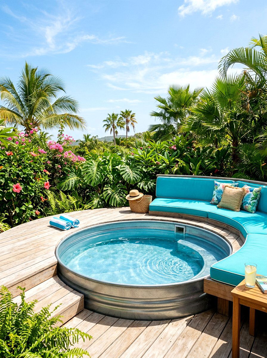 Stock Tank Pool Lounge - 30 family backyard seating ideas