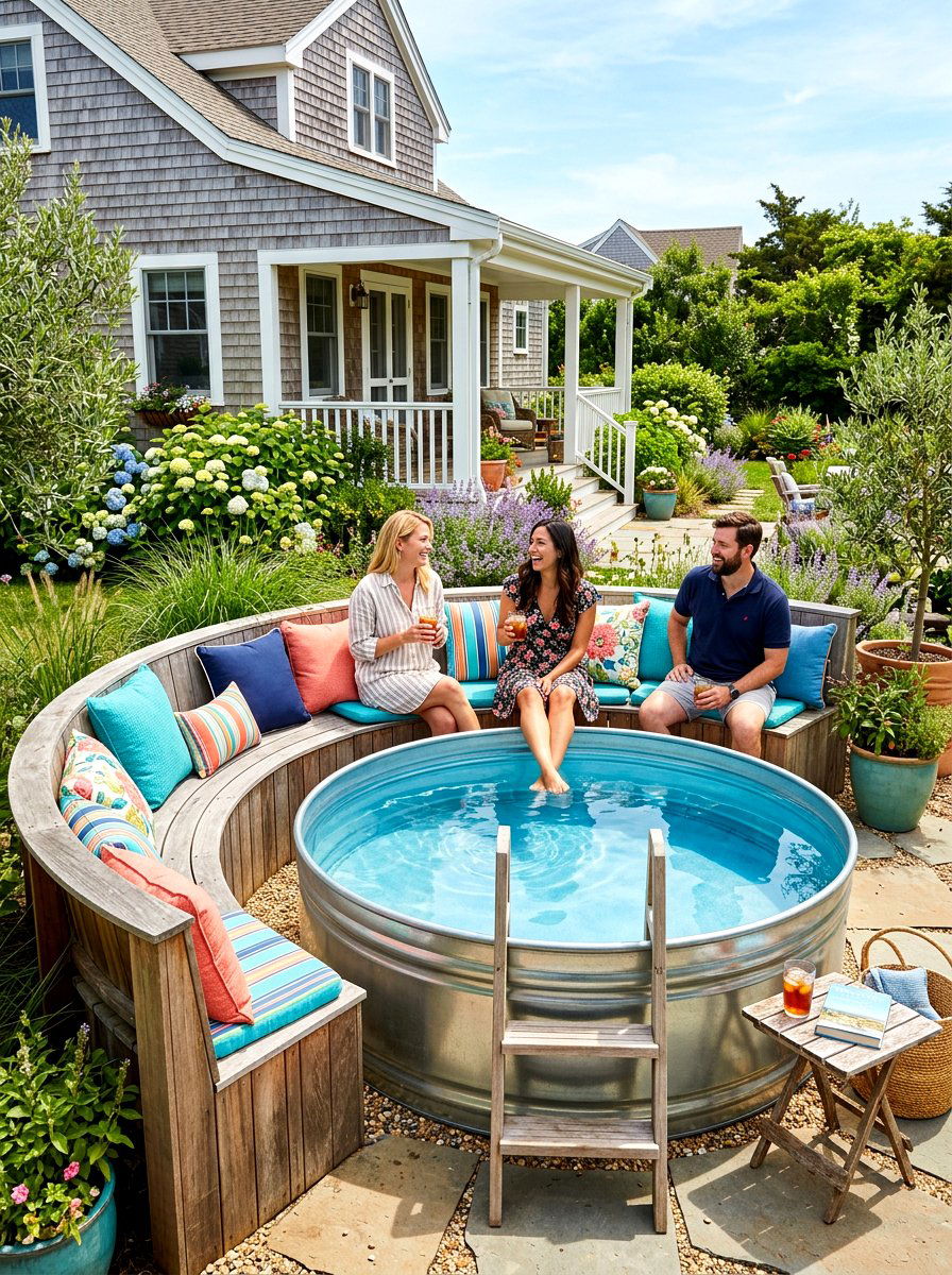 Stock Tank Pool With Exterior Bench - 30 stock tank pool ideas