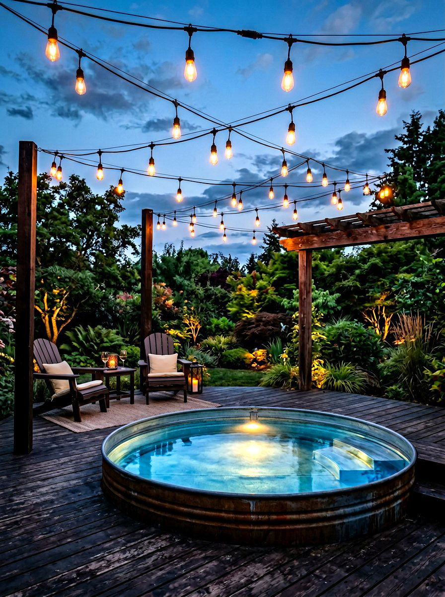 Stock Tank Pool With String Lights - 30 stock tank pool ideas