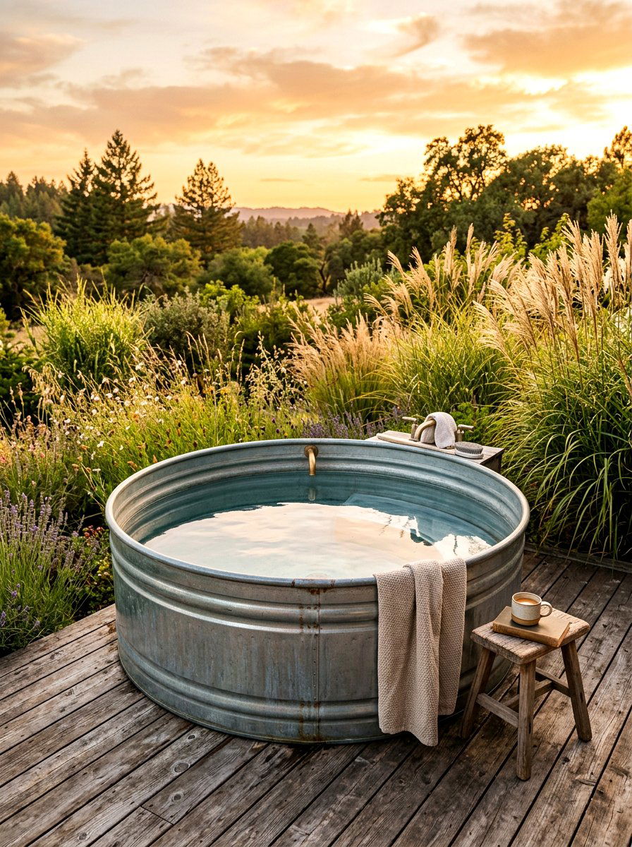 Stock tank bathtub - 30 outdoor bath ideas
