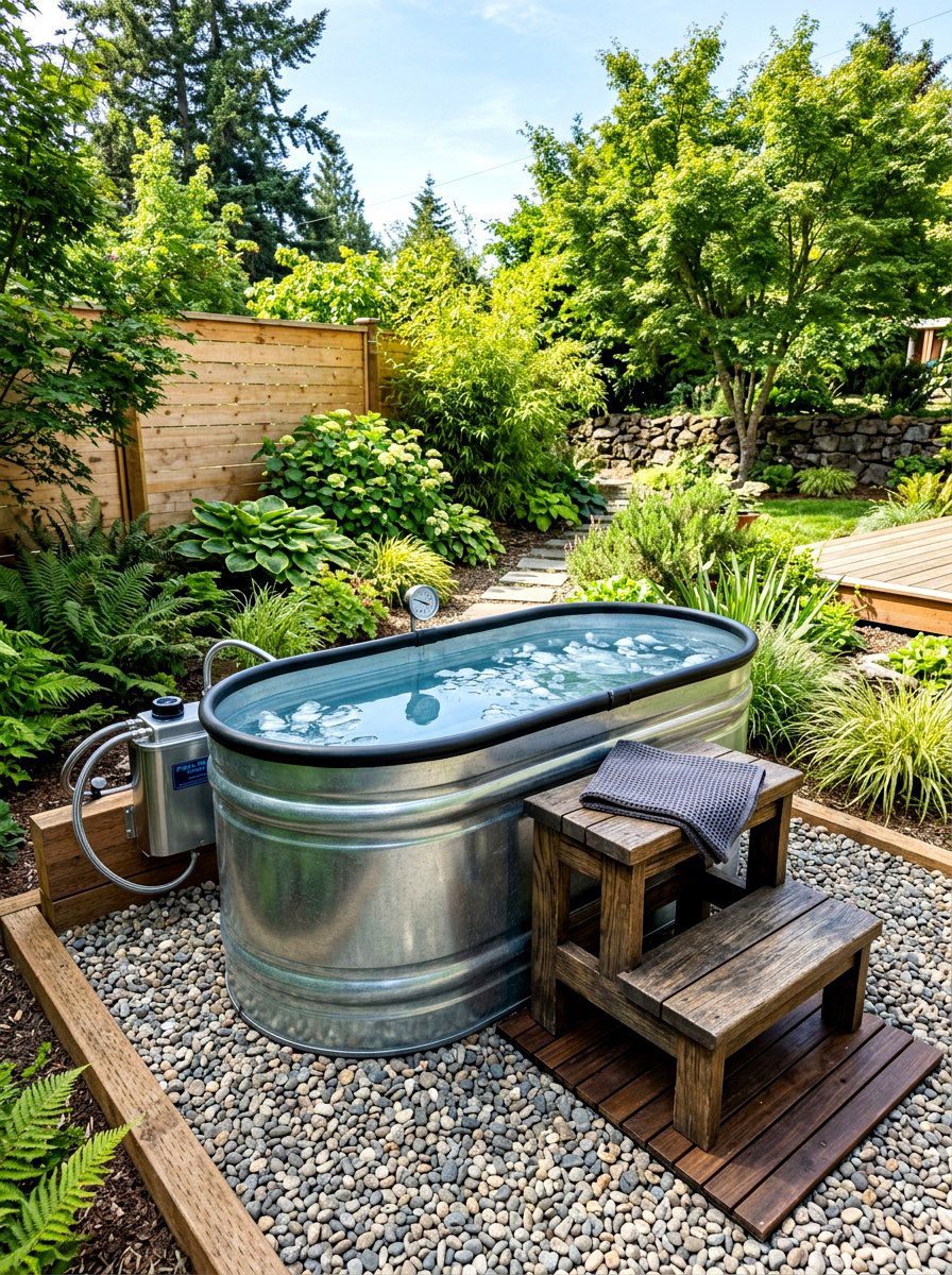 Stock tank cold plunge - 30 cold plunge backyard ideas