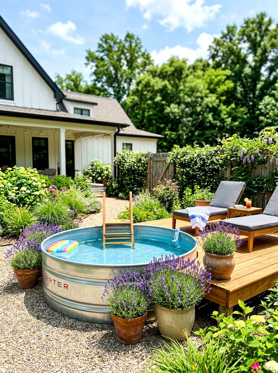 Stock tank pool - 30 farmhouse backyard ideas