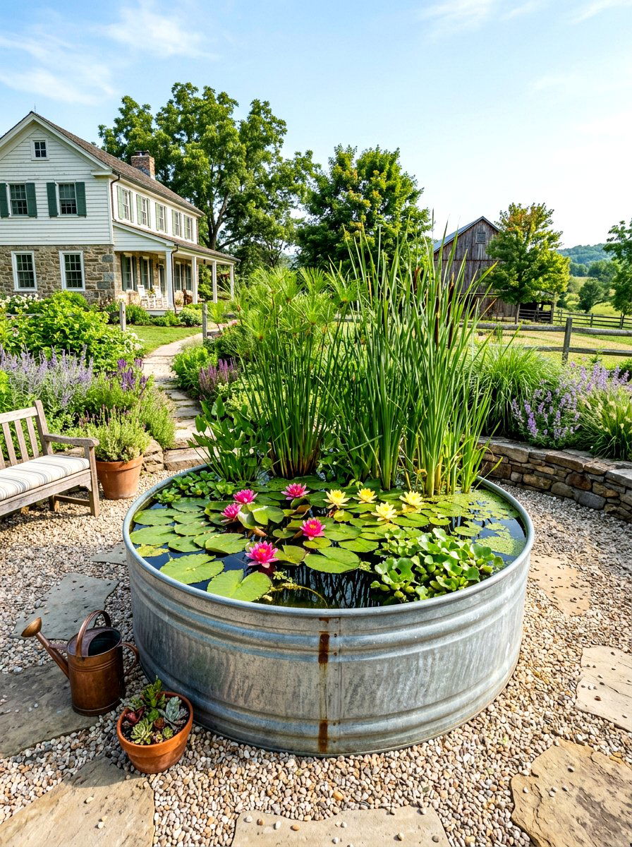 Stock tank water garden - 30 small pond ideas