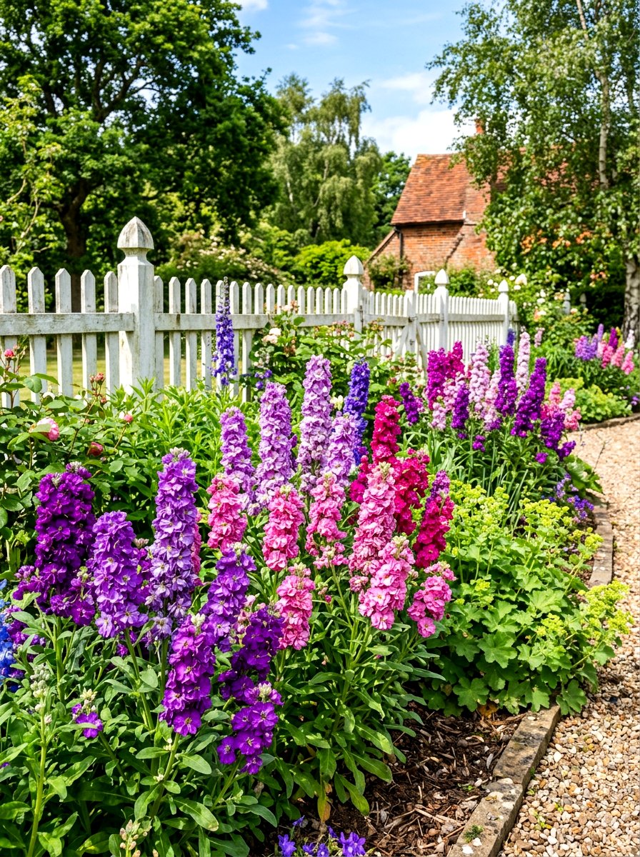 Stocks flower border - 30 fragrance garden backyard ideas