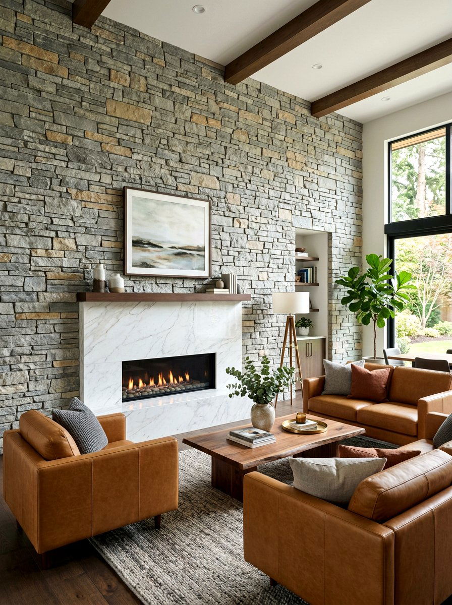 Stone Accent Living Room - 30 neutral living room ideas