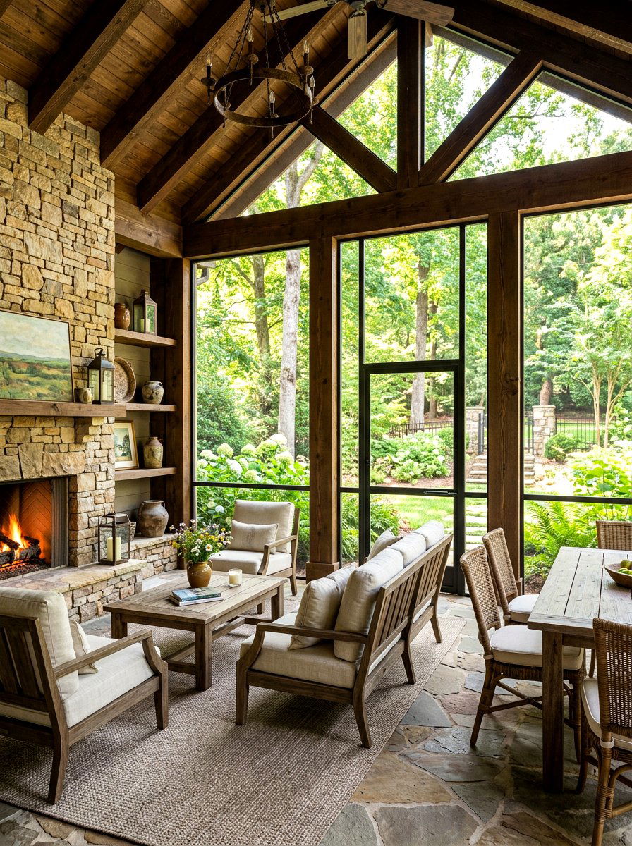 Stone Accent Screened Porch - 30 screened porch ideas