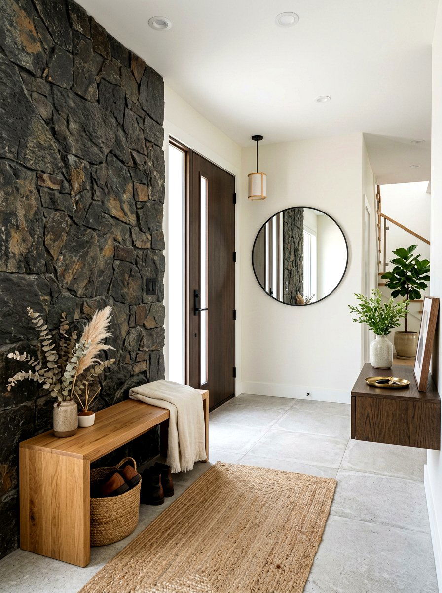 Stone Accent Wall - 30 Japandi decor ideas