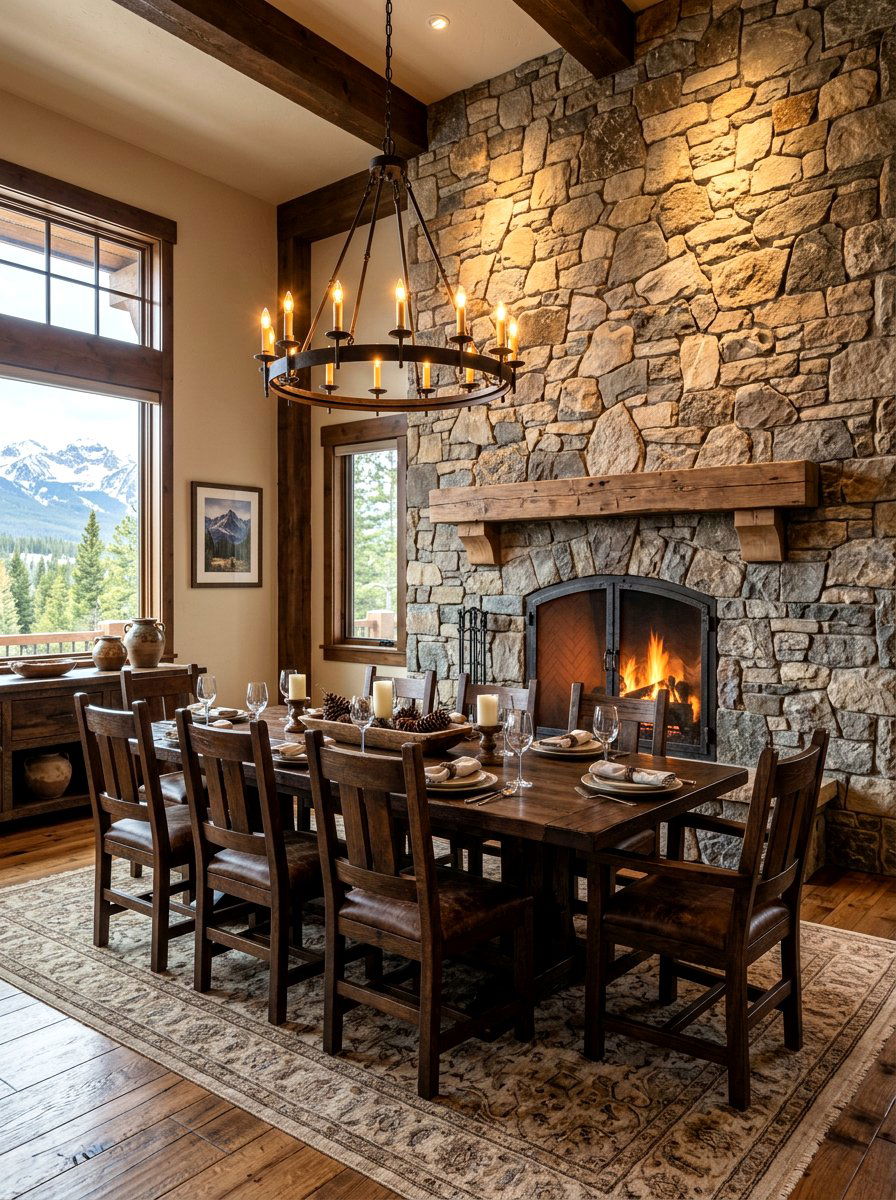 Stone Accent Wall - 30 rustic dining room ideas