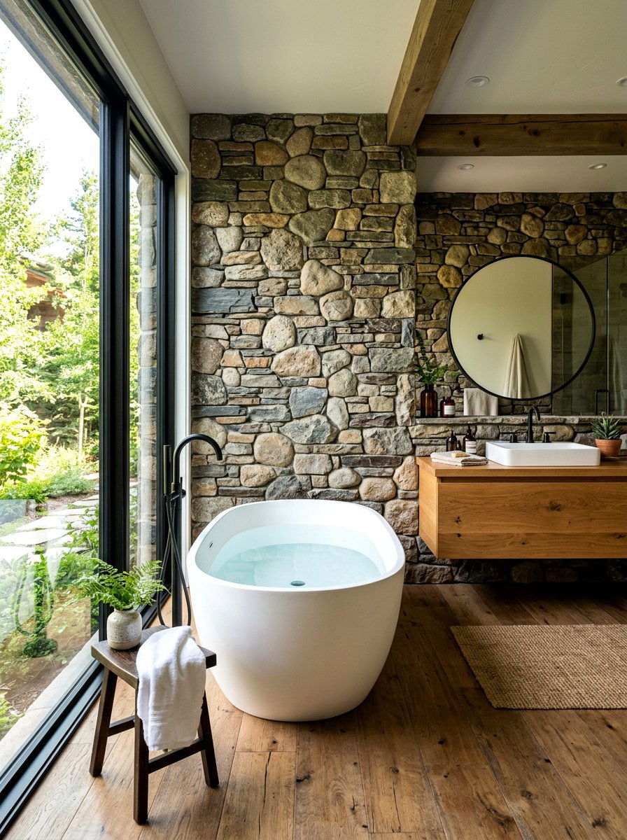 Stone Accent Wall - 30 winter bathroom styling ideas