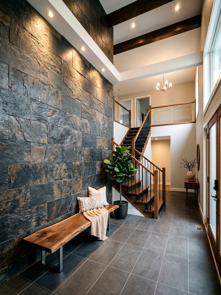 Stone Accent Wall Foyer - 30 double height foyer ideas
