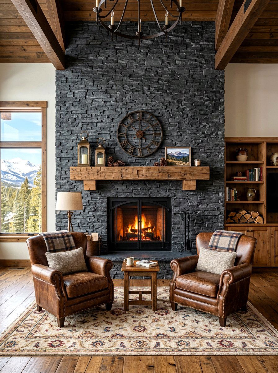 Stone Accent Wall - 30 basement fireplace ideas