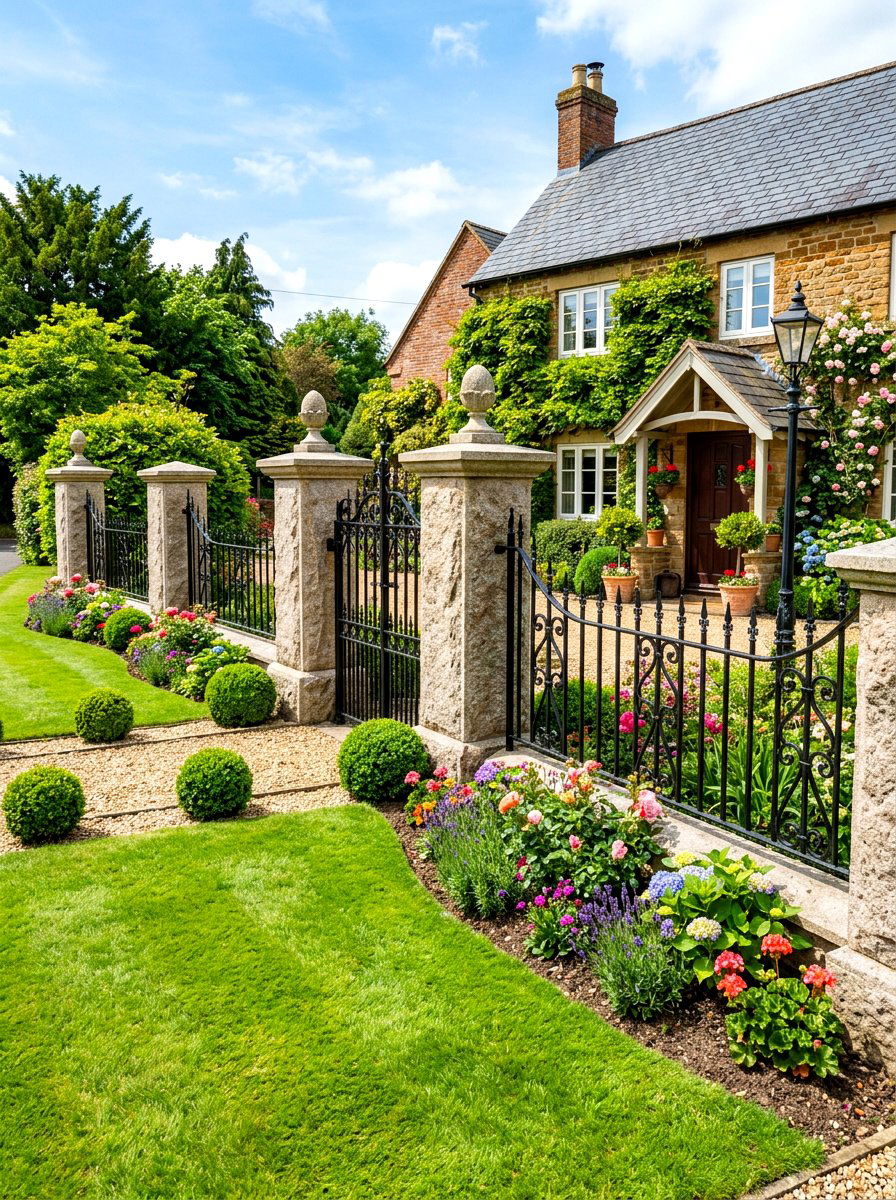 Stone And Iron Fence - 30 small yard fence ideas