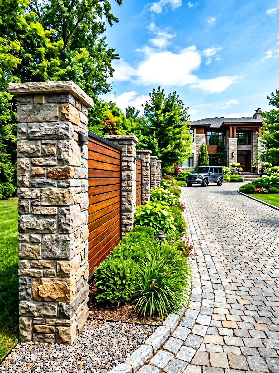 Stone And Wood Fence - 30 modern fence ideas