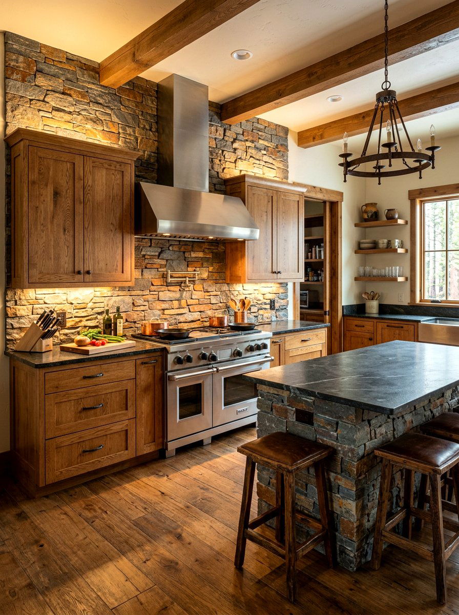 Stone Backsplash Kitchen - 30 cabin kitchen ideas