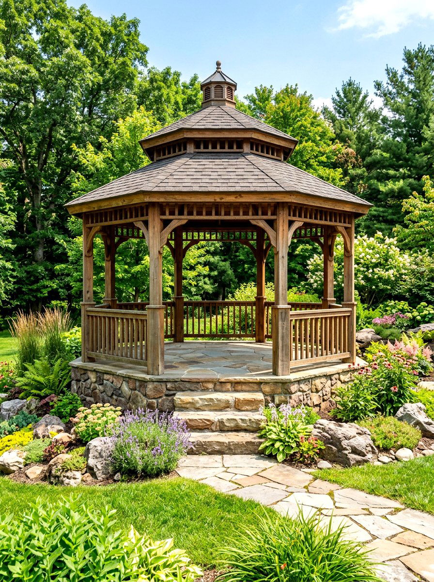 Stone Base Octagon Gazebo - 30 octagon gazebo ideas
