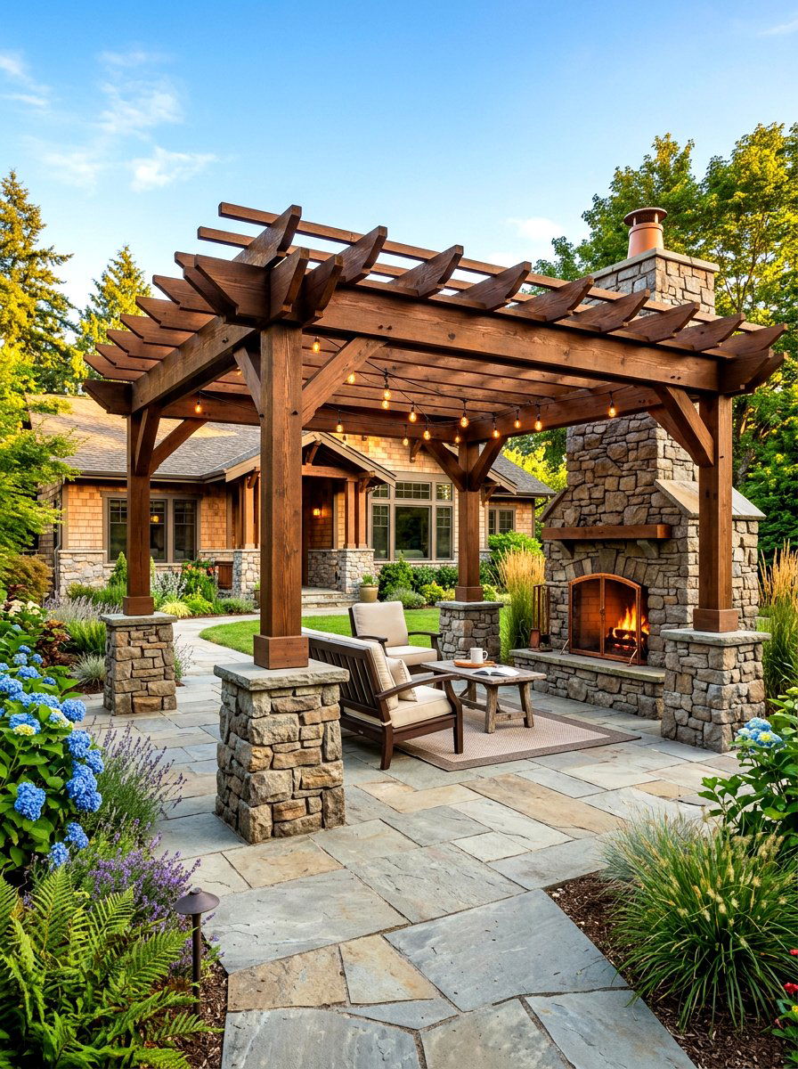 Stone Base Pergola - 30 outdoor pergola ideas