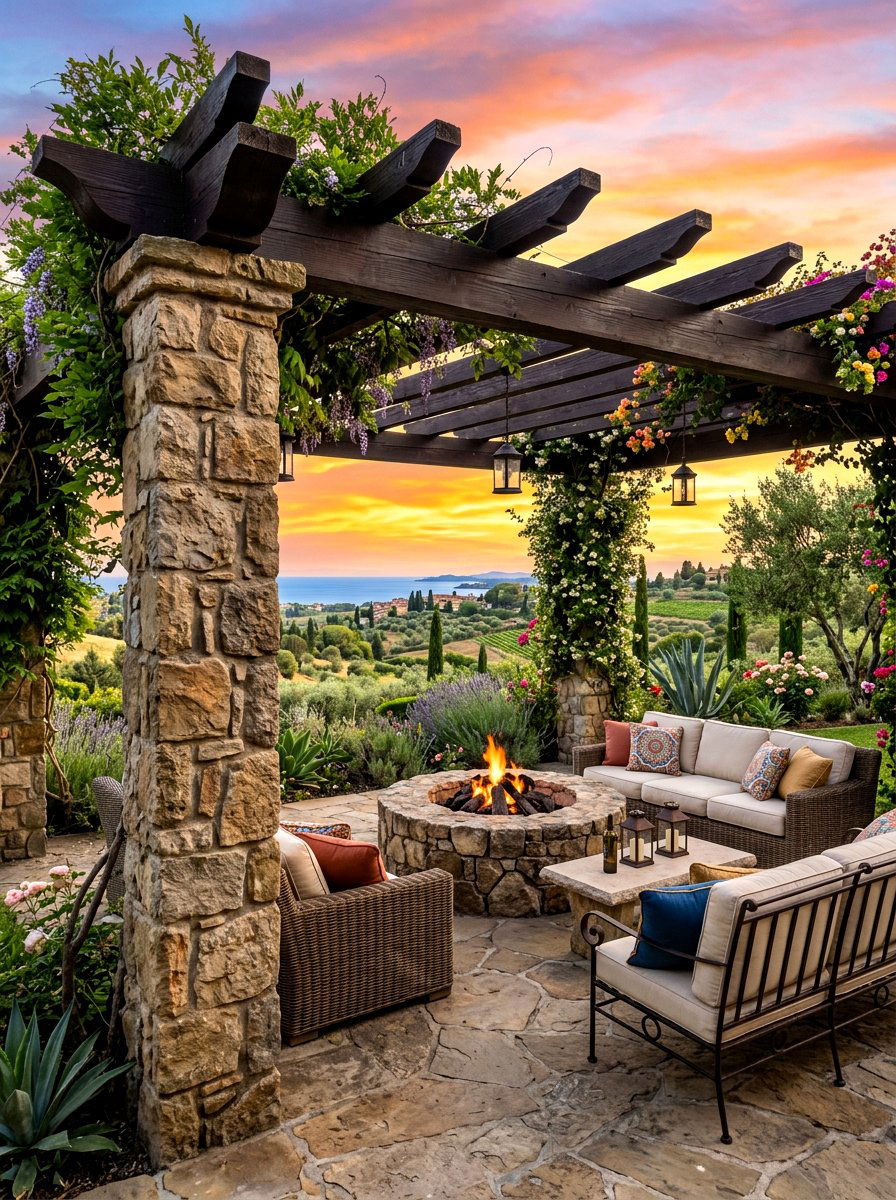 Stone Base Pergola - 30 fire pit pergola ideas