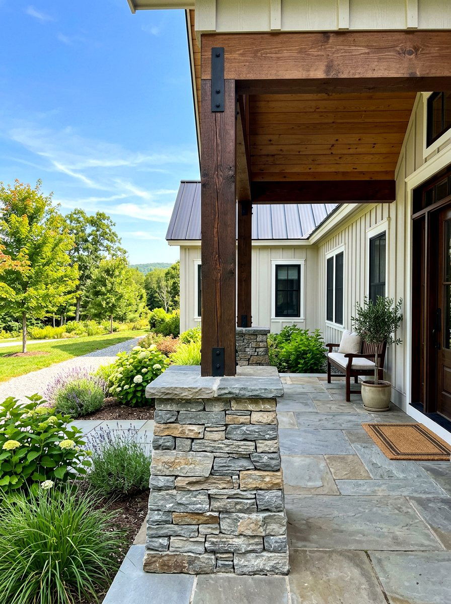Stone Base Porch Column - 30 farmhouse porch columns ideas