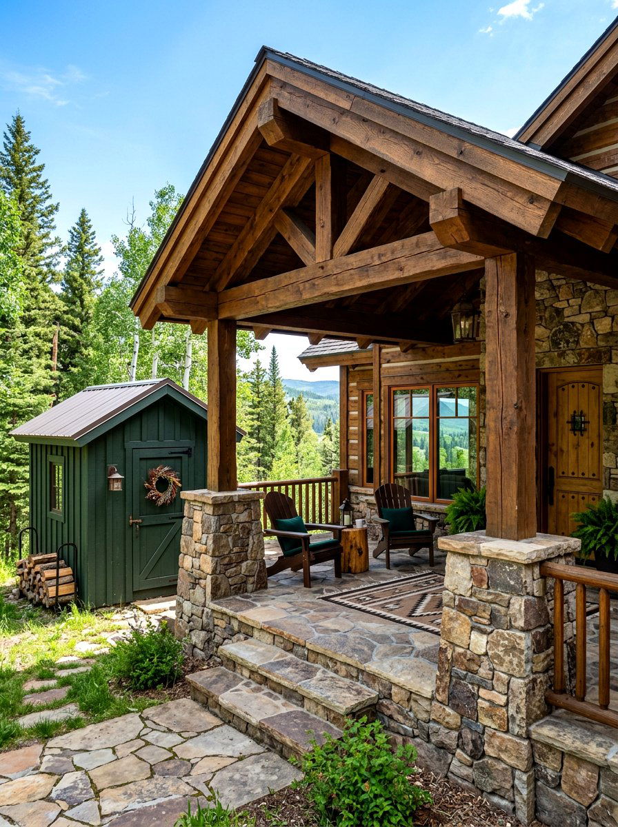 Stone Base Porch - 30 shed porch ideas