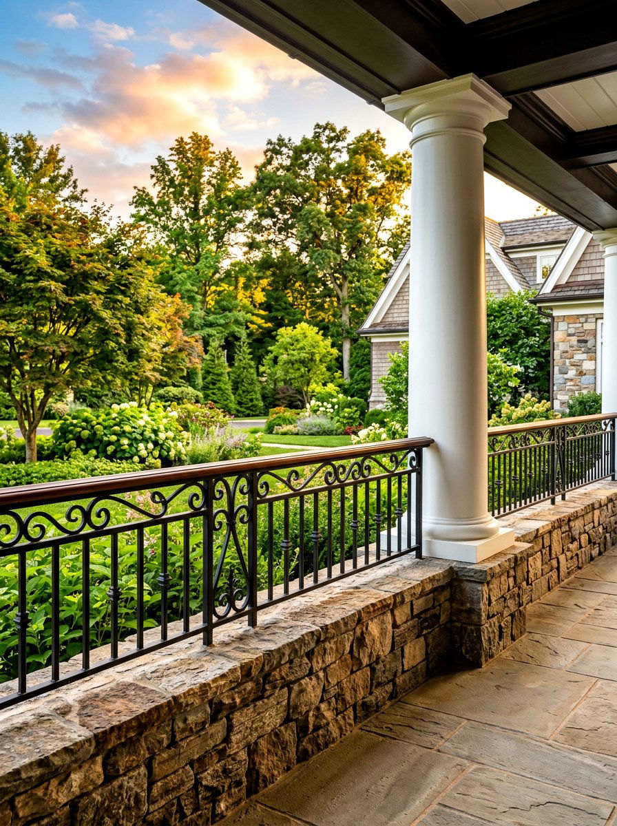 Stone Base With Railing - 30 front porch railing ideas