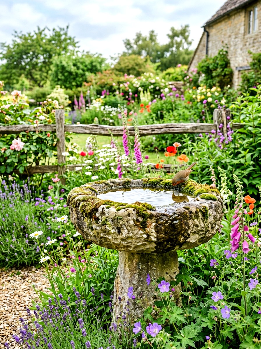 Stone Basin Bird Bath - 30 backyard water feature ideas