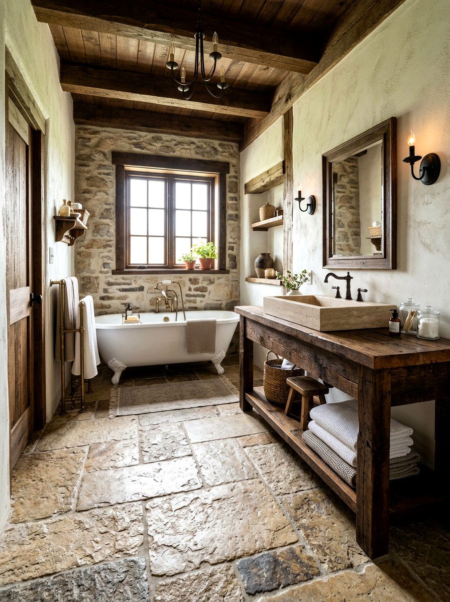 Stone Bathroom Floor - 30 small cottage bathroom ideas