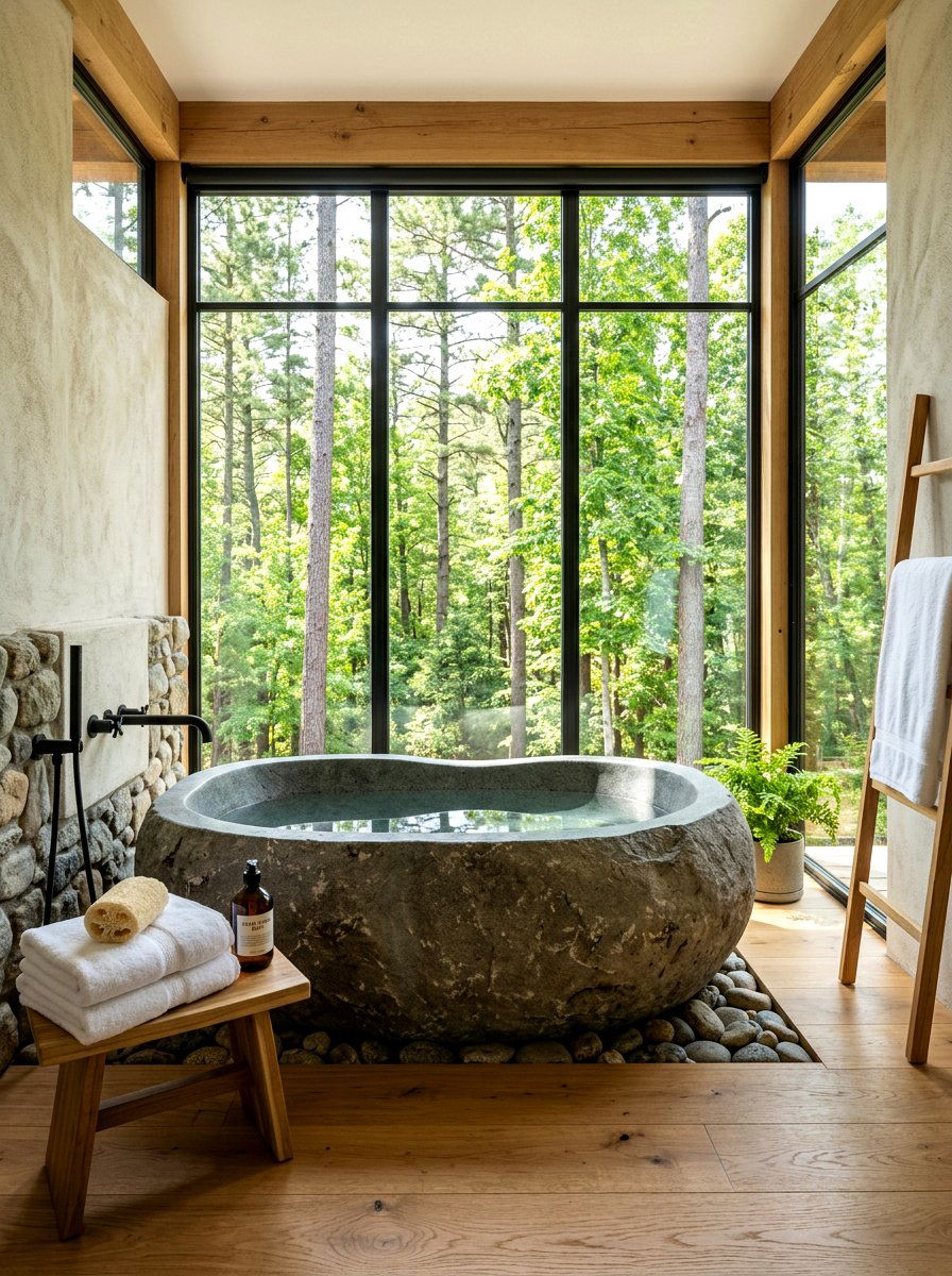 Stone Bathtub Bathroom - 30 forest inspired bathroom ideas