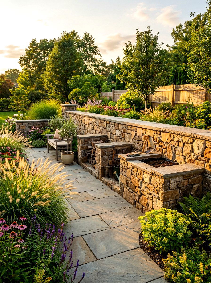 Stone Bin Wall - 30 trash enclosure privacy ideas