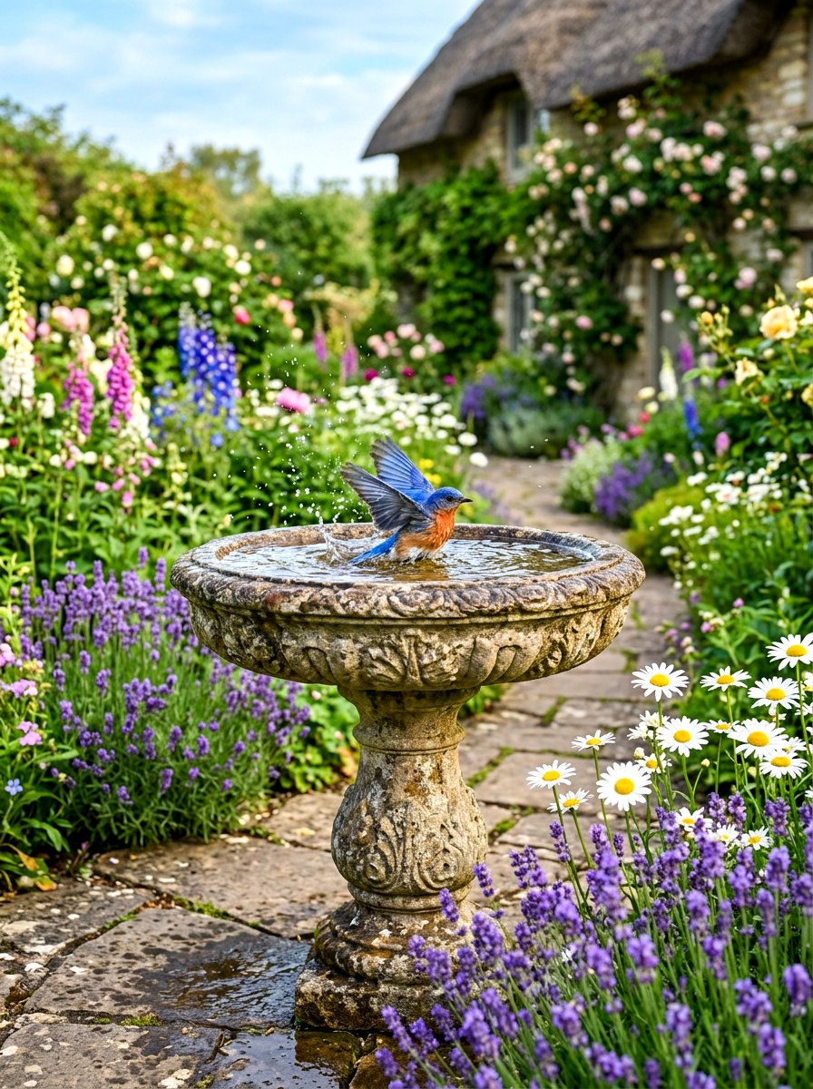 Stone Bird Bath - 30 bird friendly backyard ideas