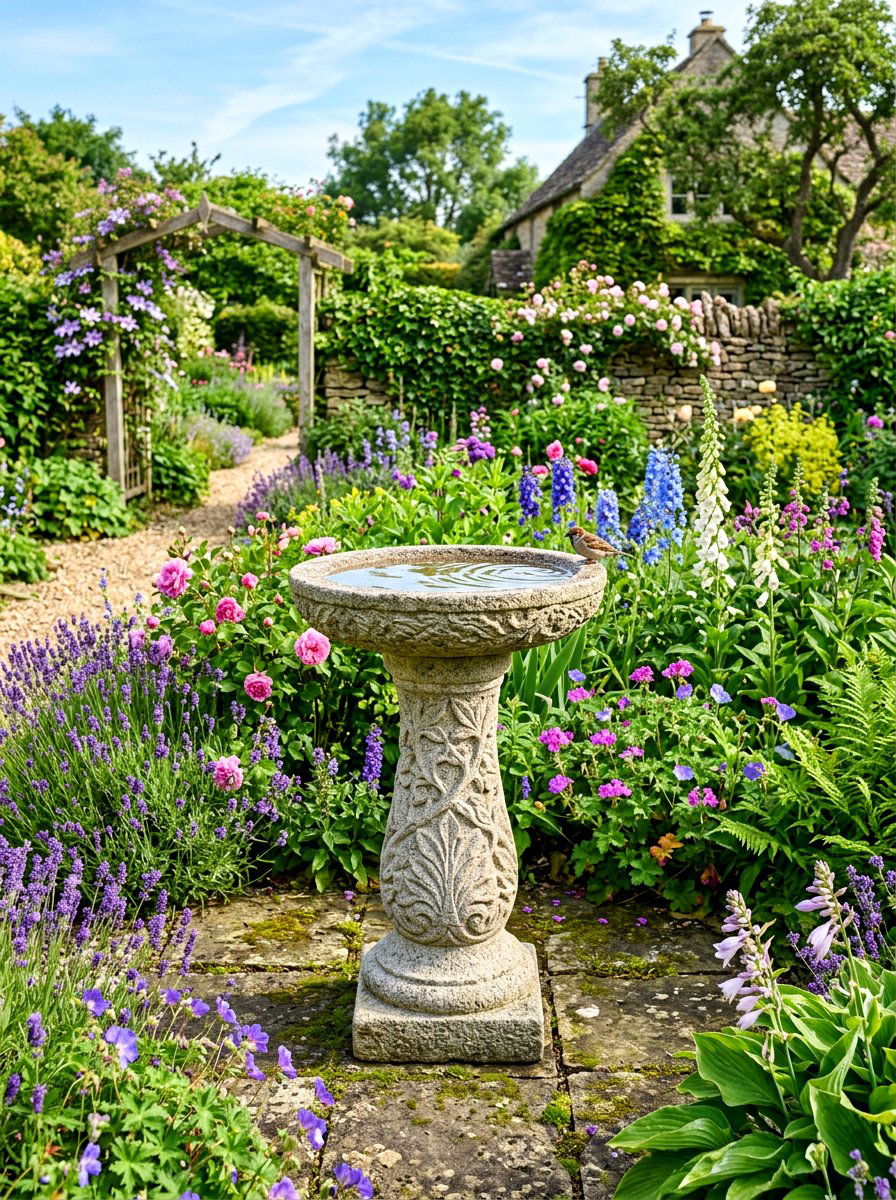 Stone Birdbath - 30 outdoor garden decor ideas