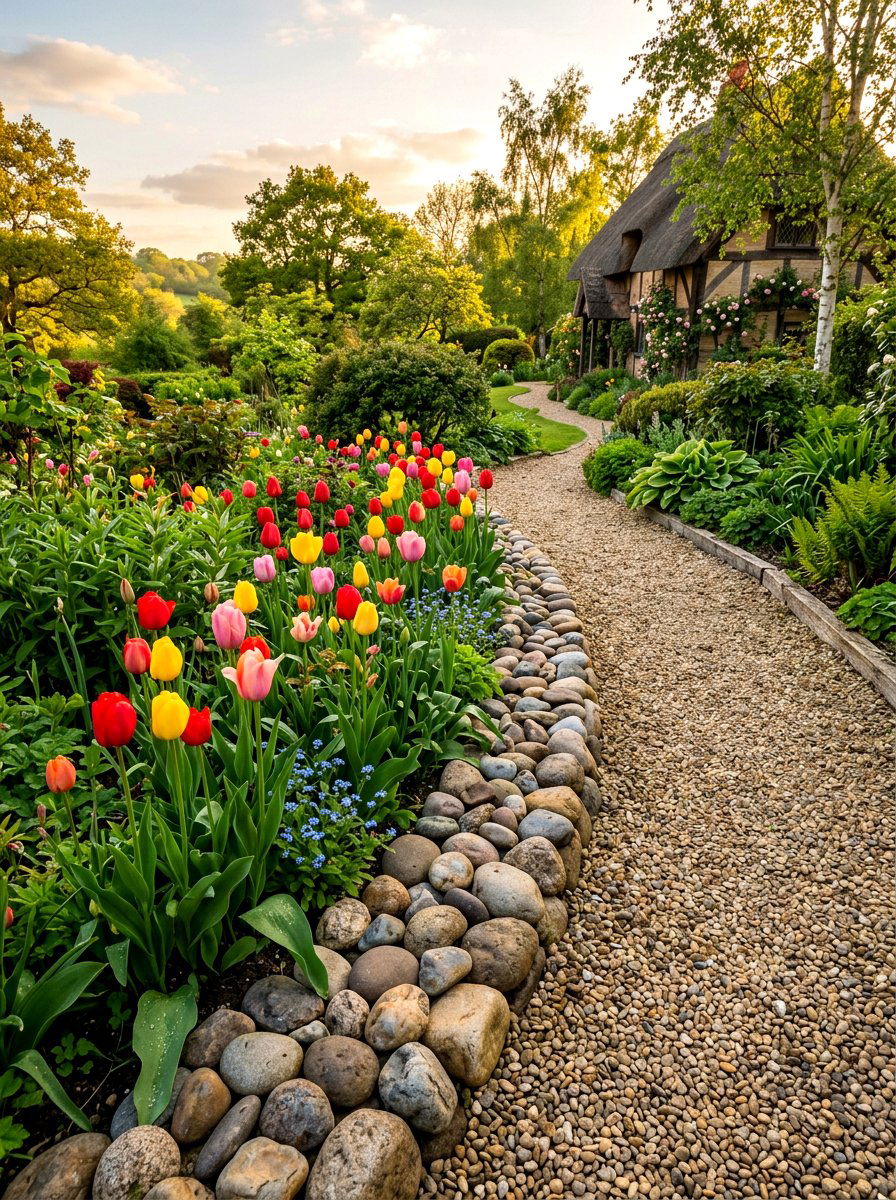Stone Border Flower Bed - 30 backyard flower bed ideas