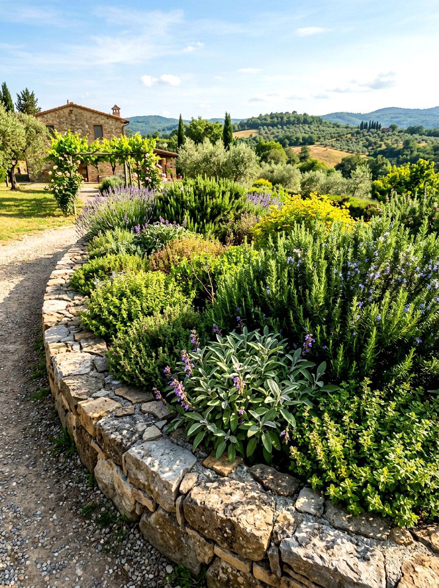 Stone Border Herb Garden Bed - 30 rustic herb garden ideas