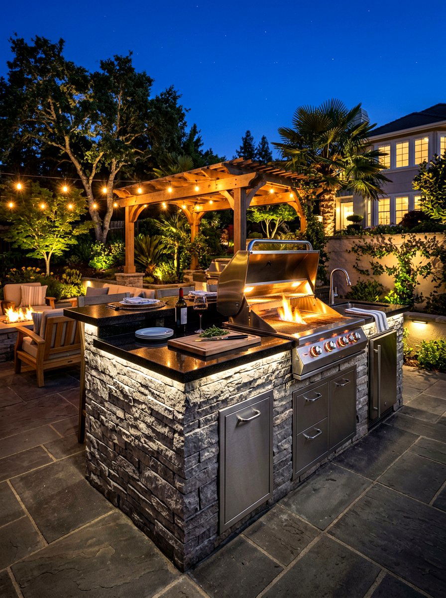 Stone Built In Server - 30 outdoor buffet cabinet ideas