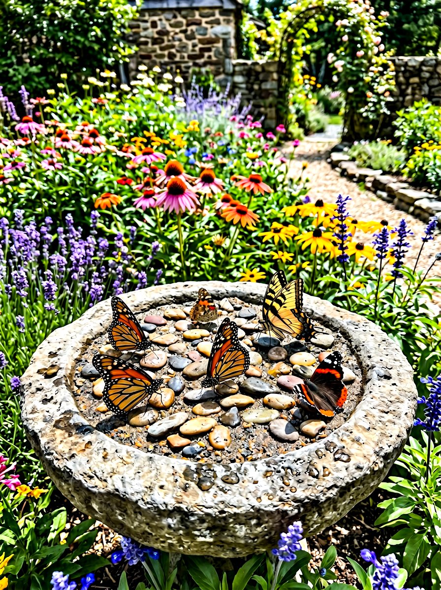 Stone Butterfly Puddling Station - 30 butterfly garden ideas