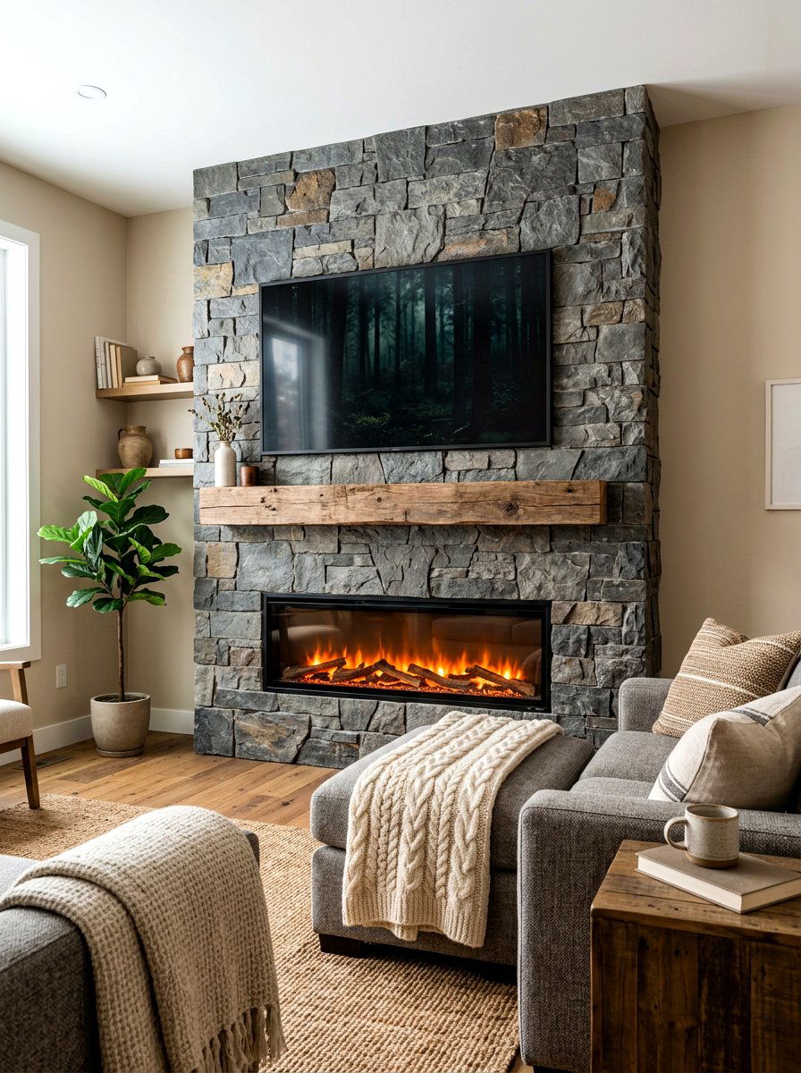 Stone Clad Media Wall - 30 built in media wall ideas