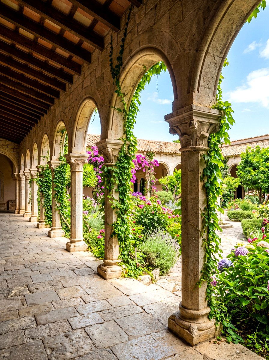 Stone Column Arcade - 30 cloister garden ideas