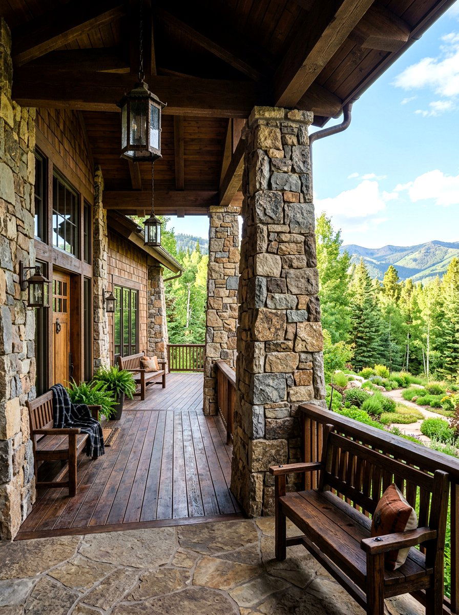 Stone Column Wraparound Porch - 30 wraparound porch ideas