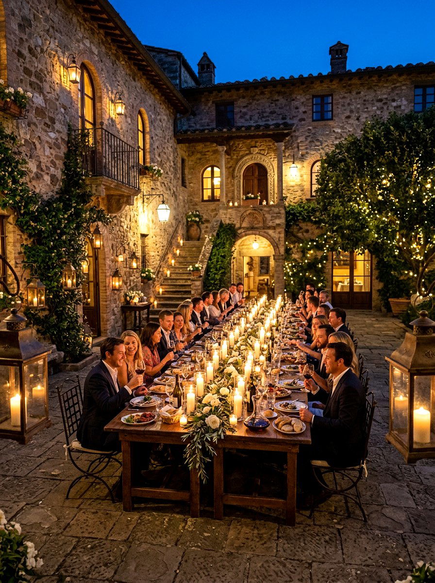 Stone Courtyard Candlelit Setting - 30 candlelit garden dinner ideas