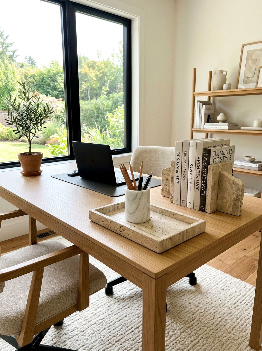 Stone Desk Accessories - 30 calm neutral office ideas
