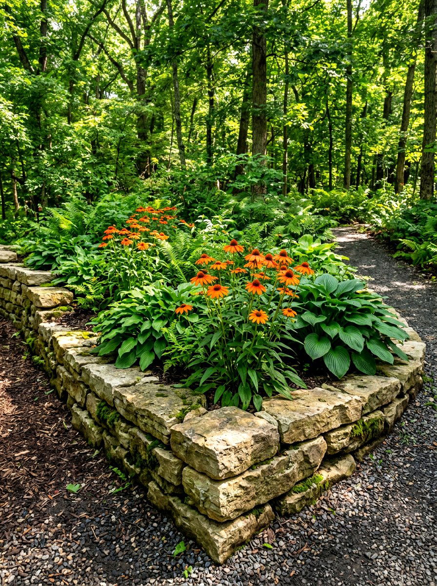 Stone Edged Corner - 30 small flower bed ideas