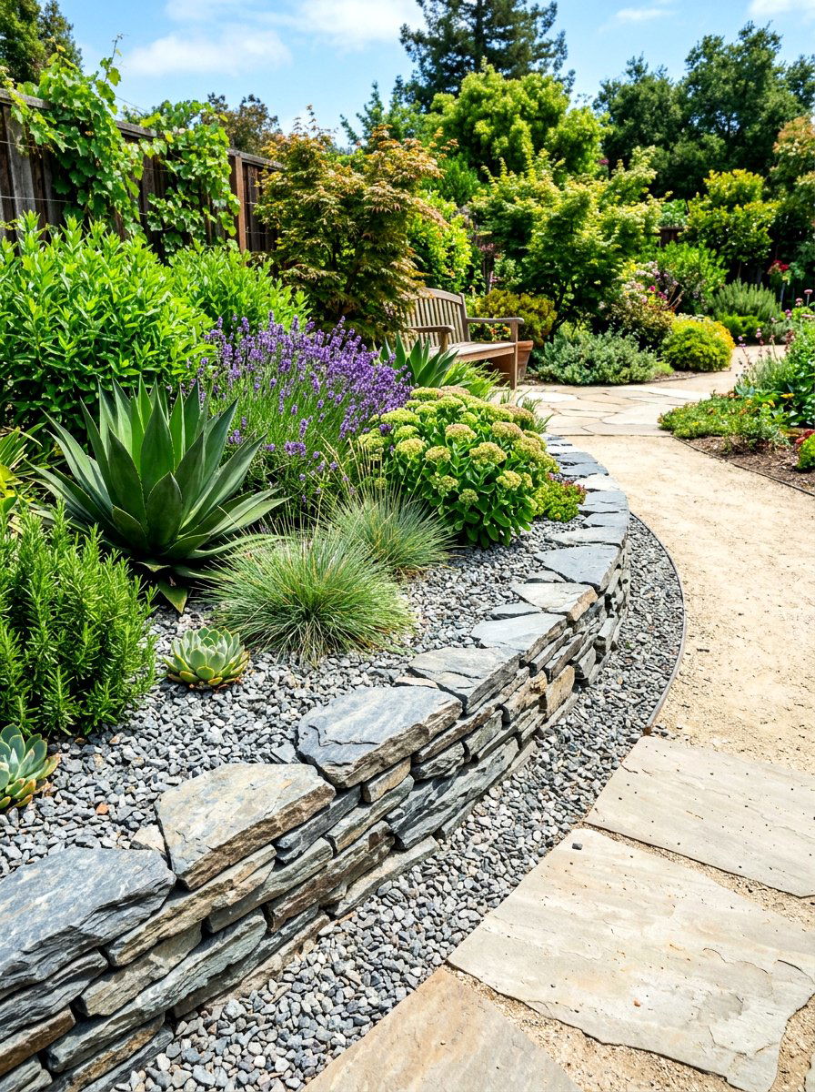 Stone Edging - 30 xeriscape garden ideas