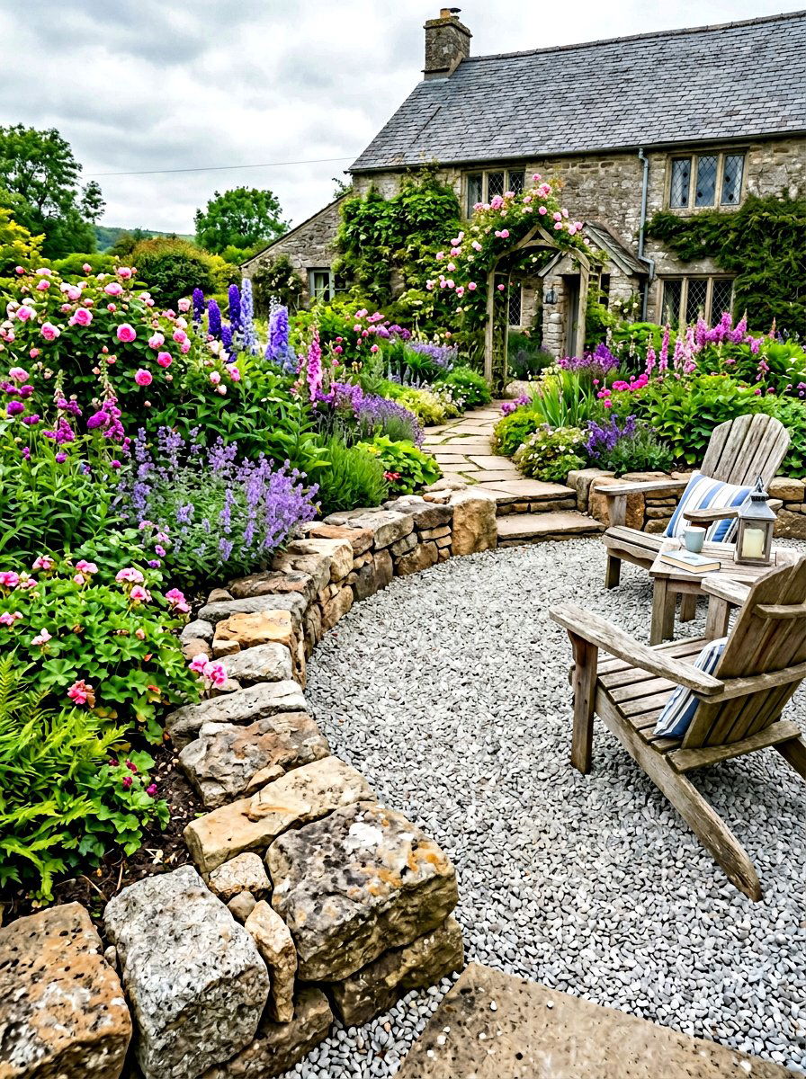 Stone Edging Border - 30 pea gravel patio ideas