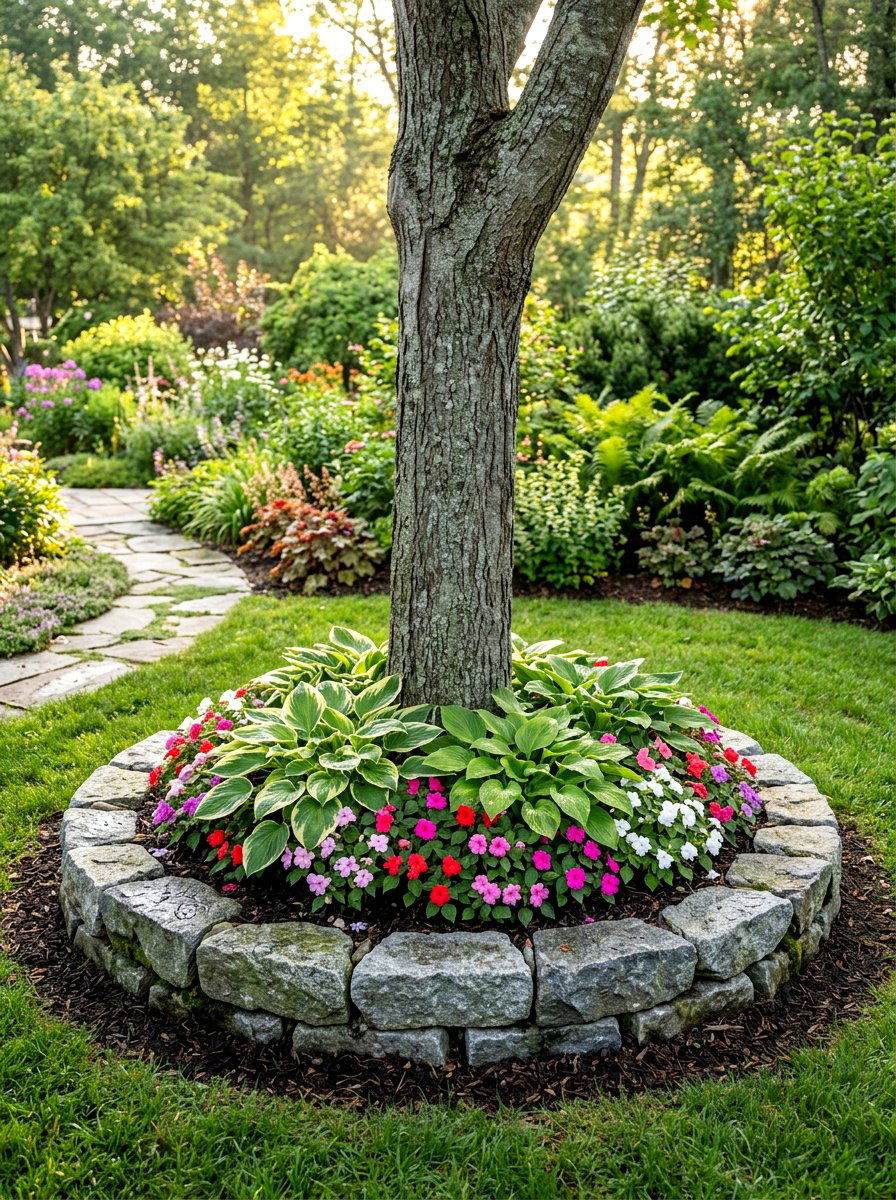 Stone Edging Tree Ring - 30 tree ring flower bed ideas