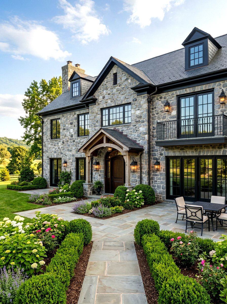 Stone Facade Black Trim - 30 black trim exterior ideas