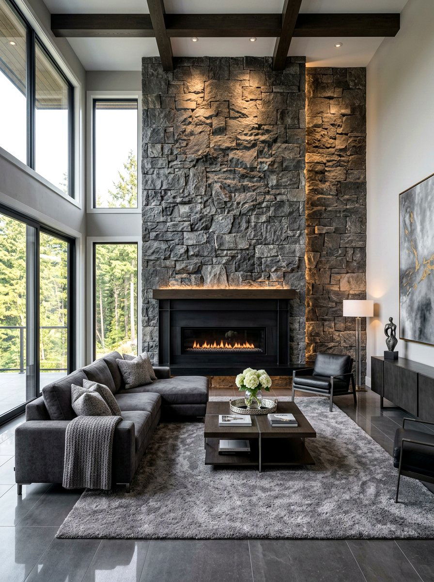 Stone Feature Wall Living Room - 30 luxury living room ideas