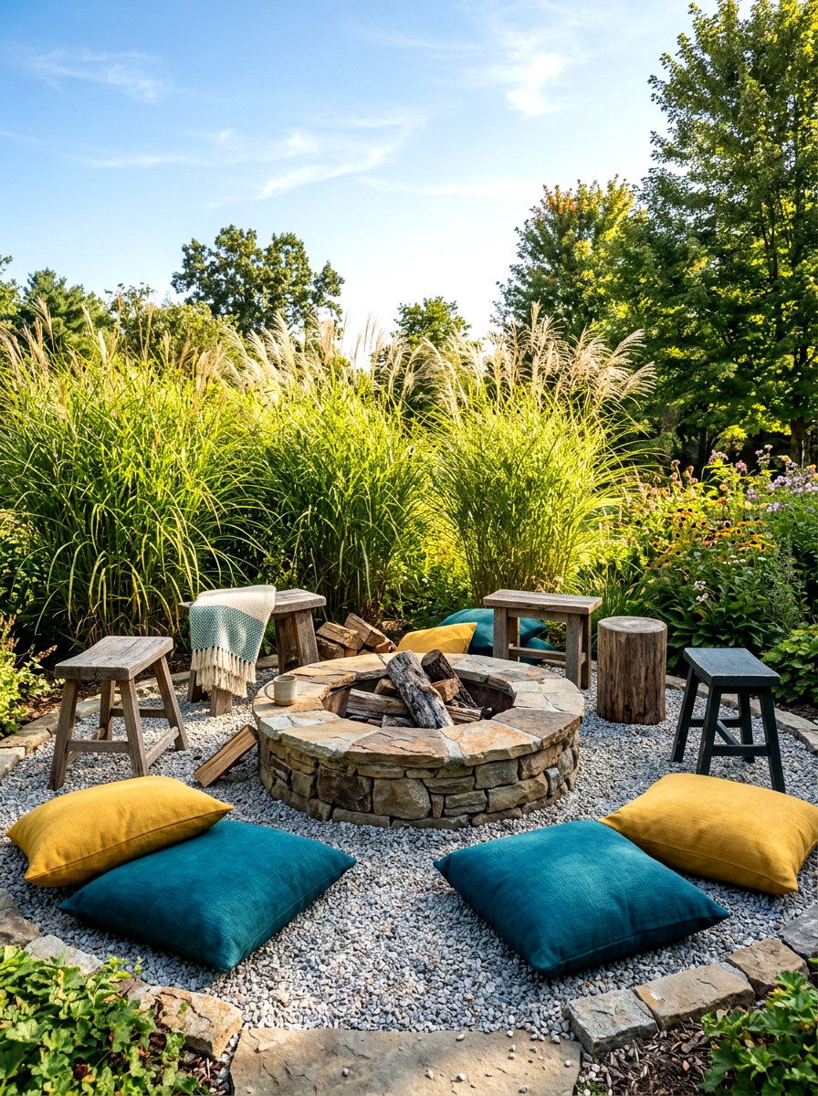 Stone Fire Pit - 30 bohemian backyard ideas