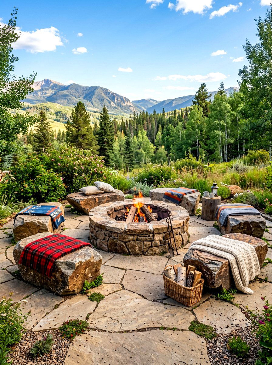 Stone Fire Pit Area - 30 rustic backyard seating ideas