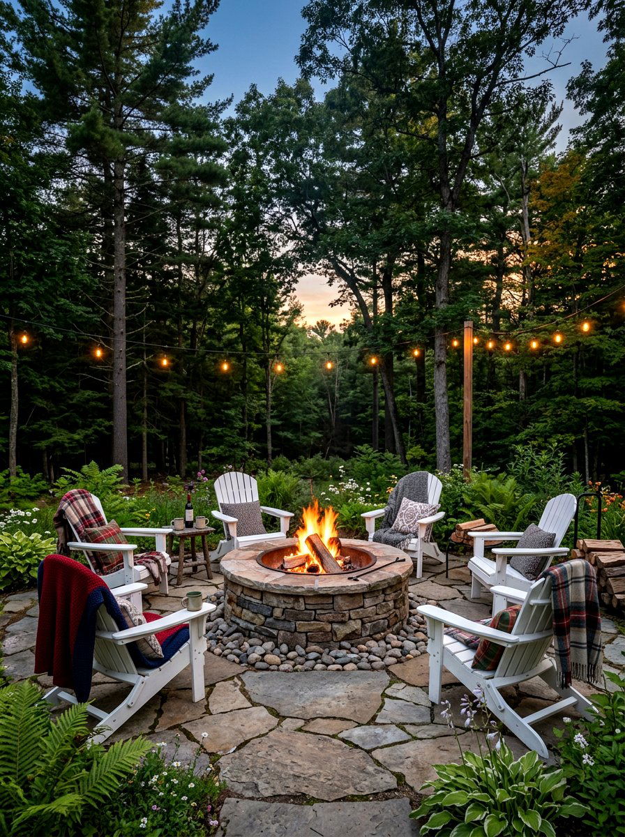 Stone Fire Pit Conversation Zone - 30 Nancy Meyers patio ideas