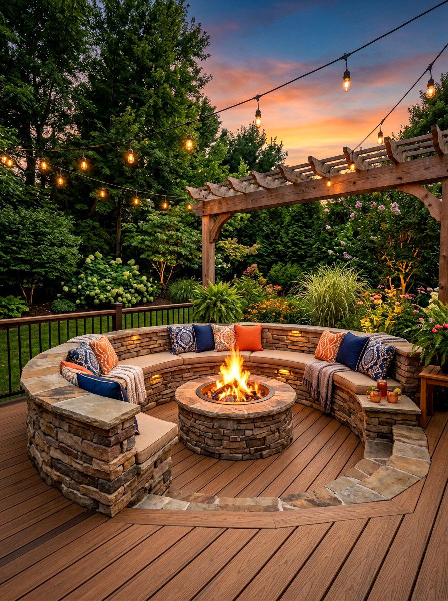 Stone Fire Pit Deck Corner - 30 deck corner seating ideas