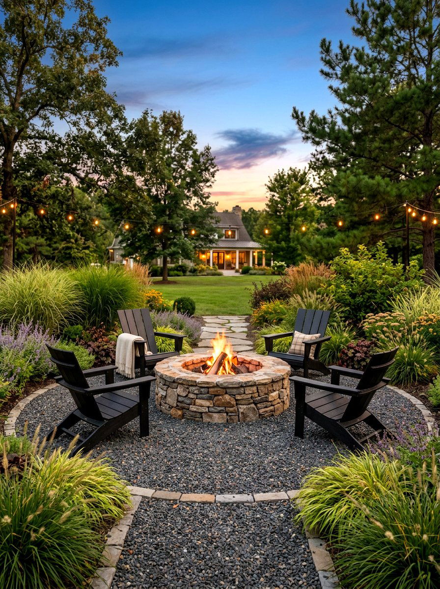 Stone Fire Pit Seating Area - 30 private backyard oasis ideas